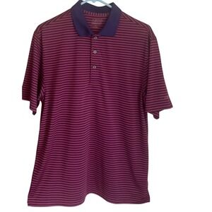 IZOD Golf Polo Shirt Mens Medium Striped Purple Blue Short Sleeve Casual‎